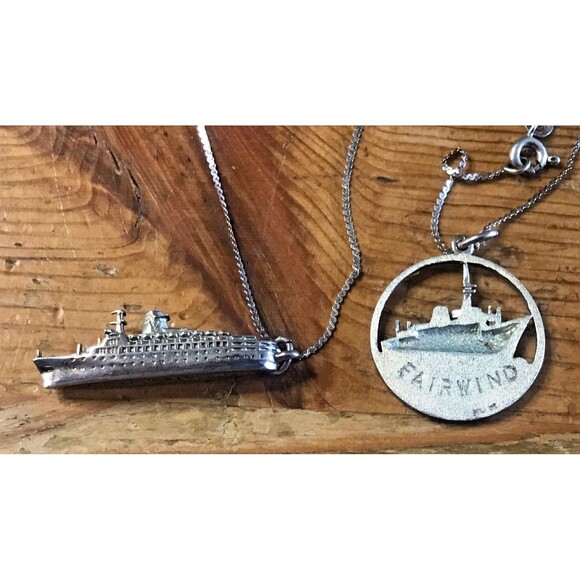 Vintage Fairwind Cruise Ship Silver Charms on Necklace Cunard Set of 2 - Picture 1 of 11